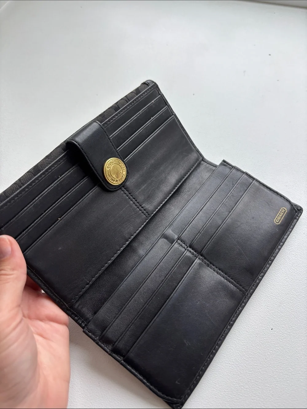 Coach Black Signature Canvas Continental Wallet with Gold Snap